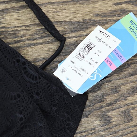 NWT Swim Solutions Tummy Control Flyaway Lace Swimdress One Piece Swim Black 22W - Picture 7 of 8